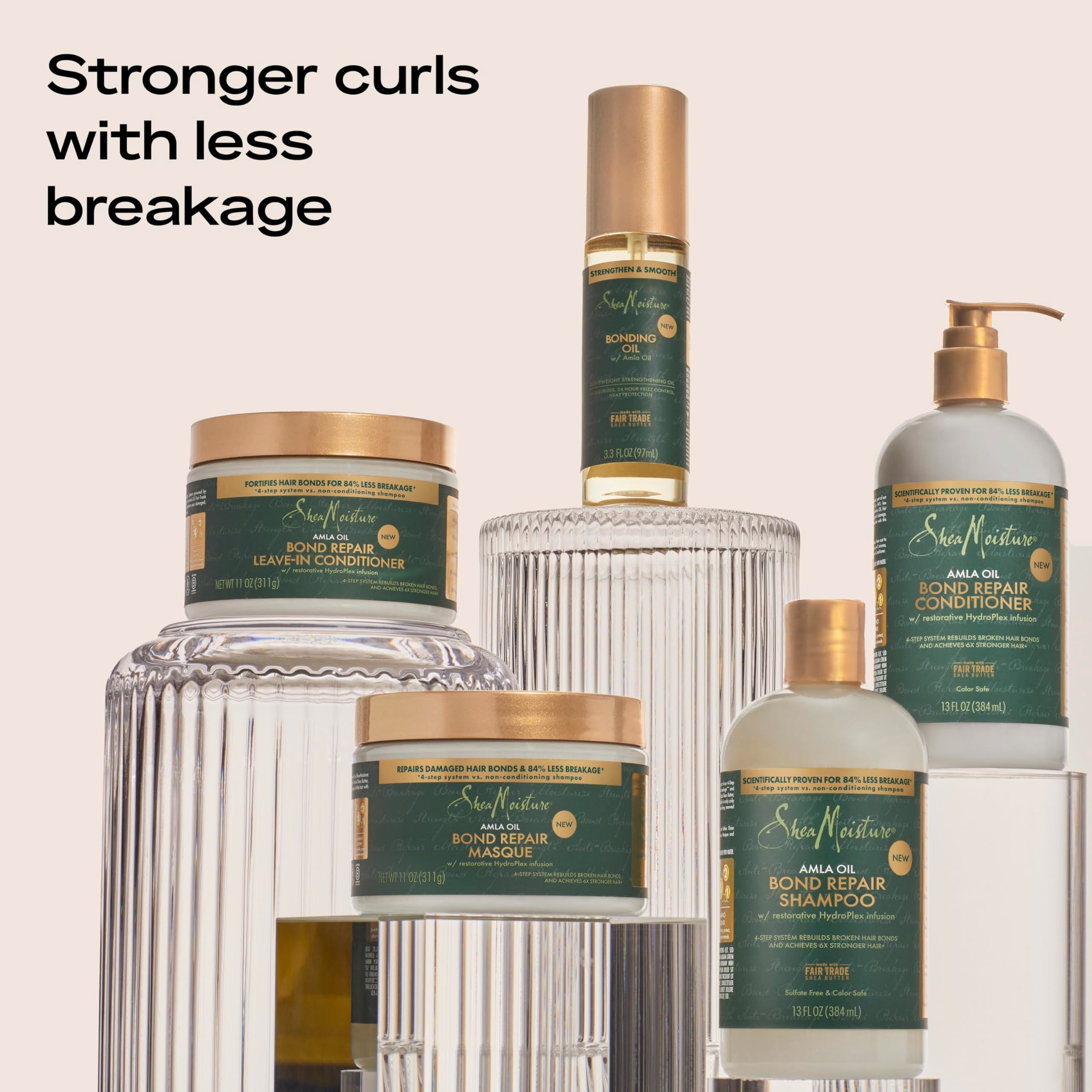 SheaMoisture Bond Repair Shampoo, Conditioner, Leave-In, & Oil Alma Oil 4 Pk to Strengthen Hair with Restorative HydroPlex Infusion